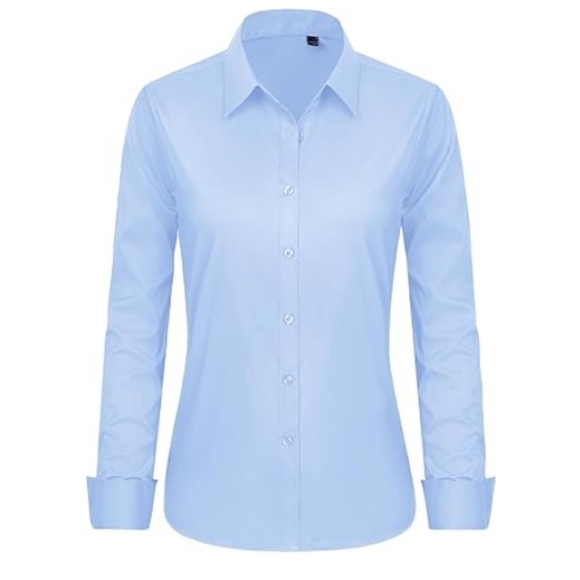Button Down Long Sleeve Stretch Solid Work Shirt Light Blue - Picture 2 of 6